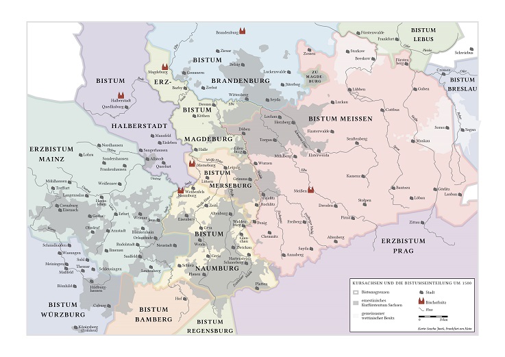 Karte Kursachsens mit Bistumsgrenzen