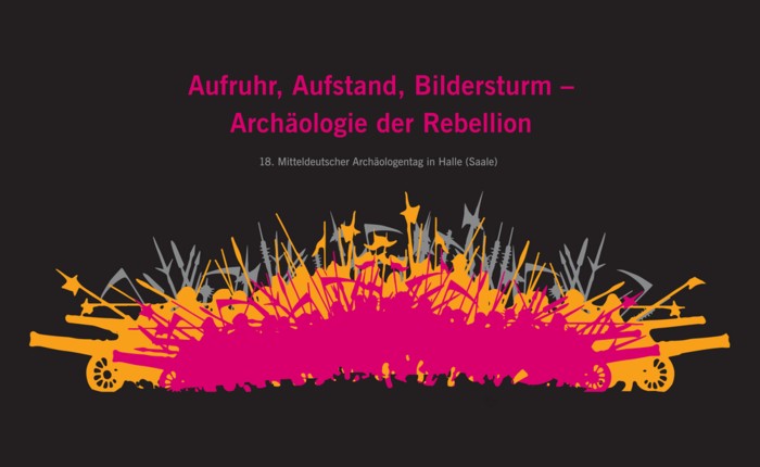 Logo Archäologentag mit Bewaffneten und Kanonen