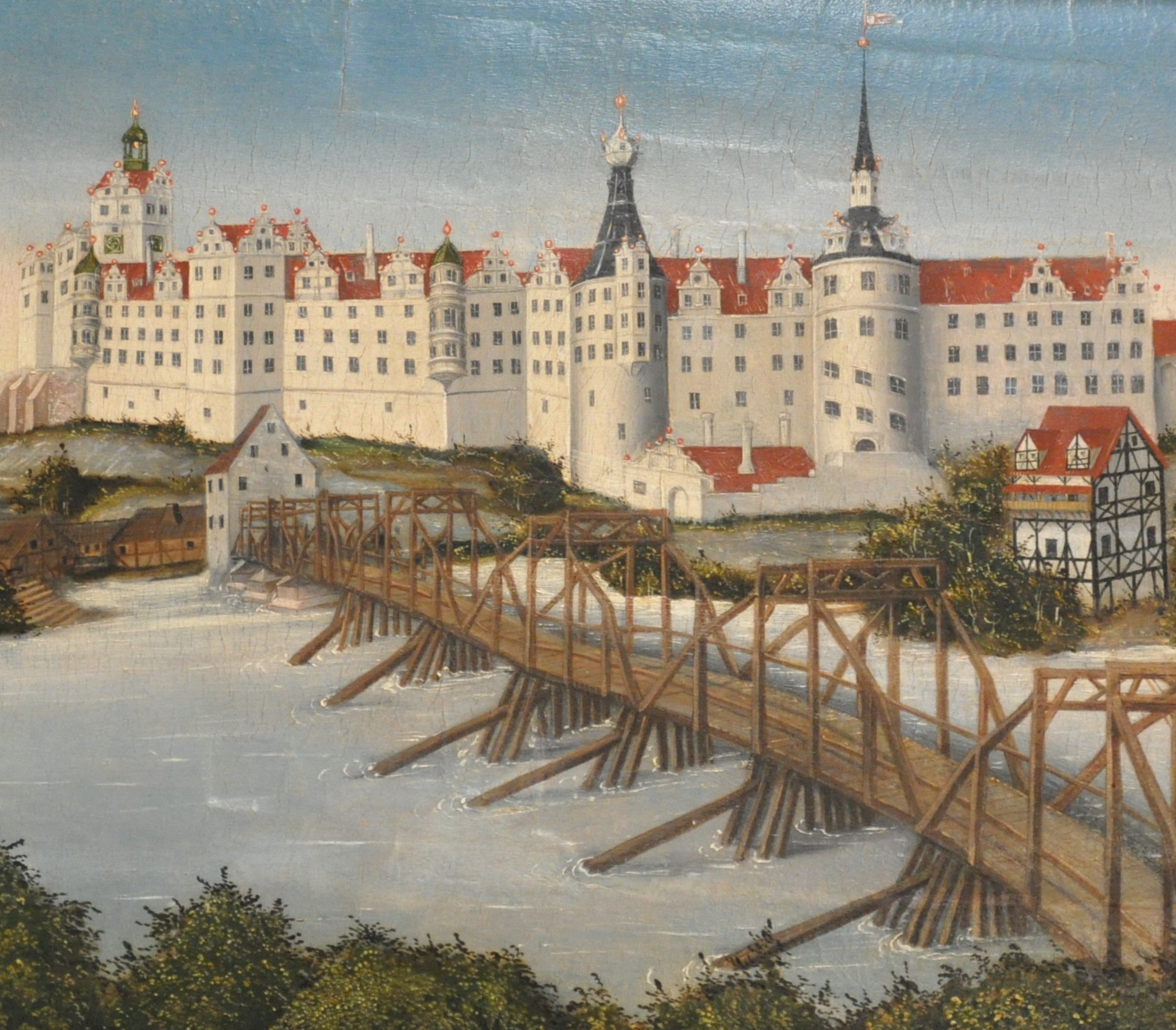 Schloss Hartenfels, Ausschnitt aus Lucas Cranach d. Ä. "Hirschjagd des Kurfürsten Johann Friedrich"